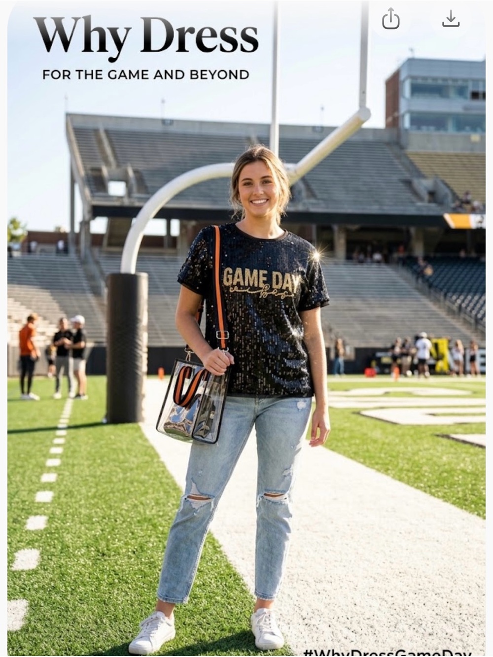 NWT ~ Why Dress Sequin 'GAME DAY Vibes' Tee - Black with Gold Lettering ~ Size L